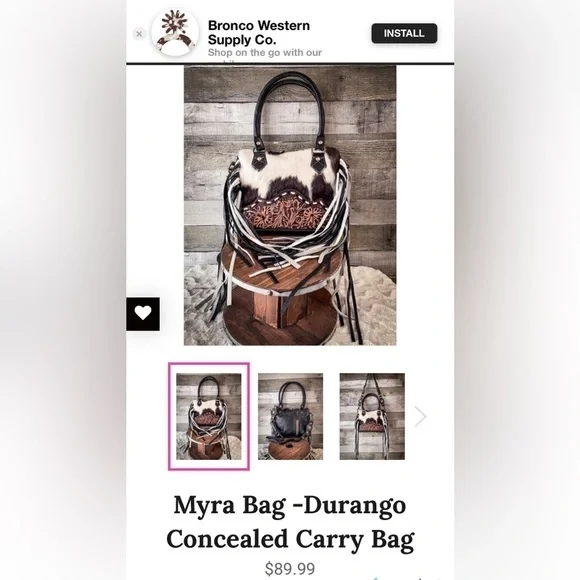 Brown and Cream Leather Fringe Handbag - Picture 8 of 9